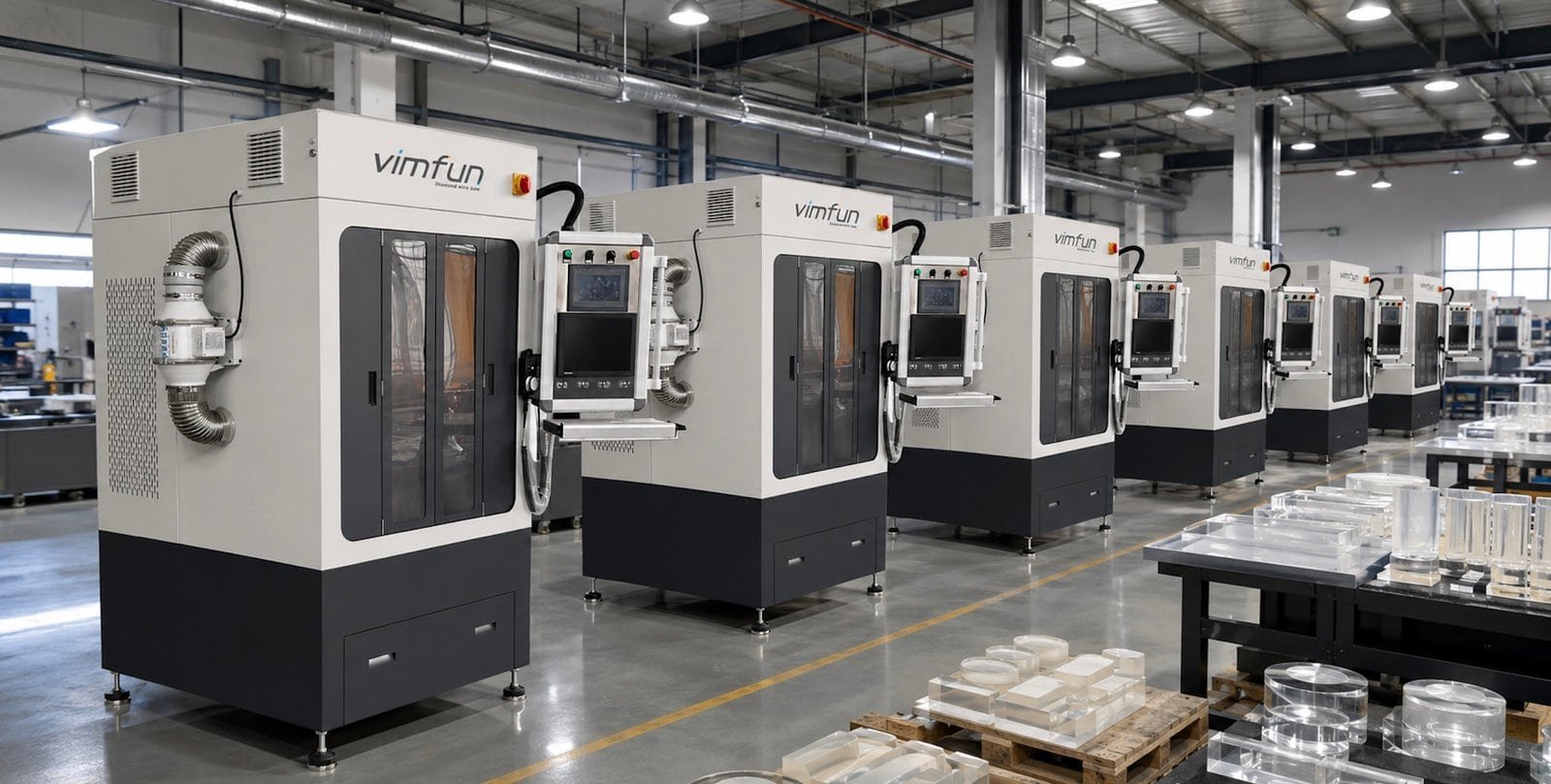 Thiết bị cắt kính Vimfun là một công cụ máy hoàn hảo để cắt chính xác Thiết bị sản xuất ống kính Germanium trong sản xuất — Dây chuyền Ge 5 giai đoạn của Vimfun từ cắt thỏi đến phủ AR cho các ứng dụng ảnh nhiệt, ADAS, quốc phòng và laser CO2