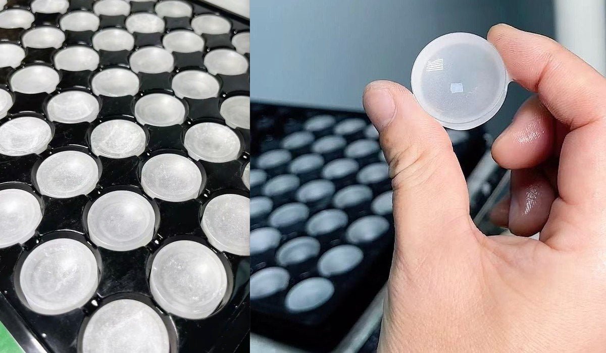 Generated lens blanks Ø10-80 mm laid out on trays from the Auto-SG-80T tray fed lens generator