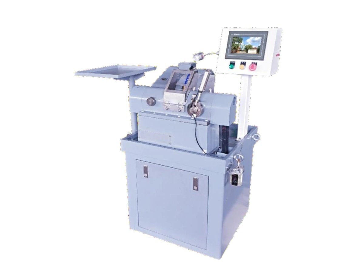 Vimfun lens centering machine with bell chucks and enclosed powered guard
