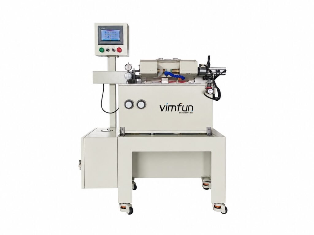 Vimfun EG-80 optische Linsenrandschleifmaschine, Tischmaschine mit Spindelstock, zwei Schleifscheiben und einer Kopierschablone
