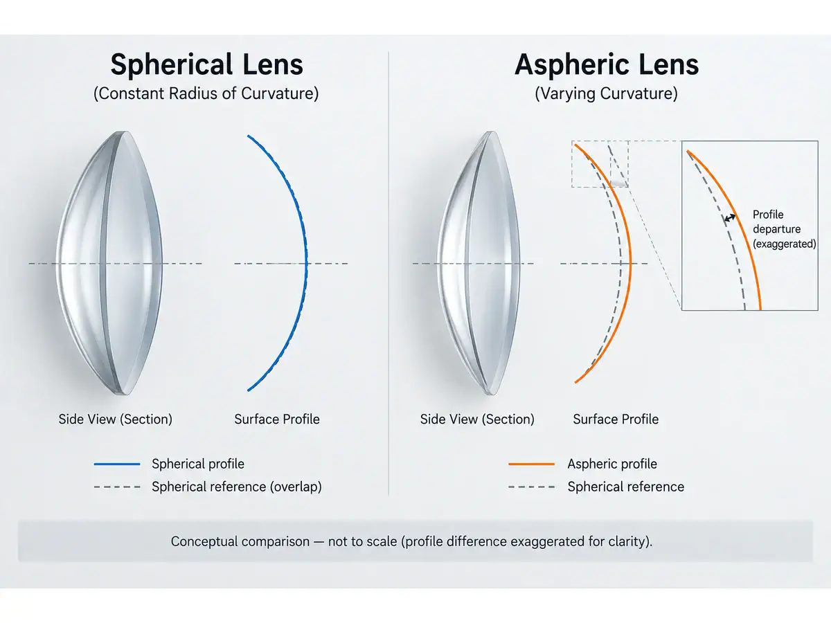 Conceptual comparison of spherical and aspheric lens profiles