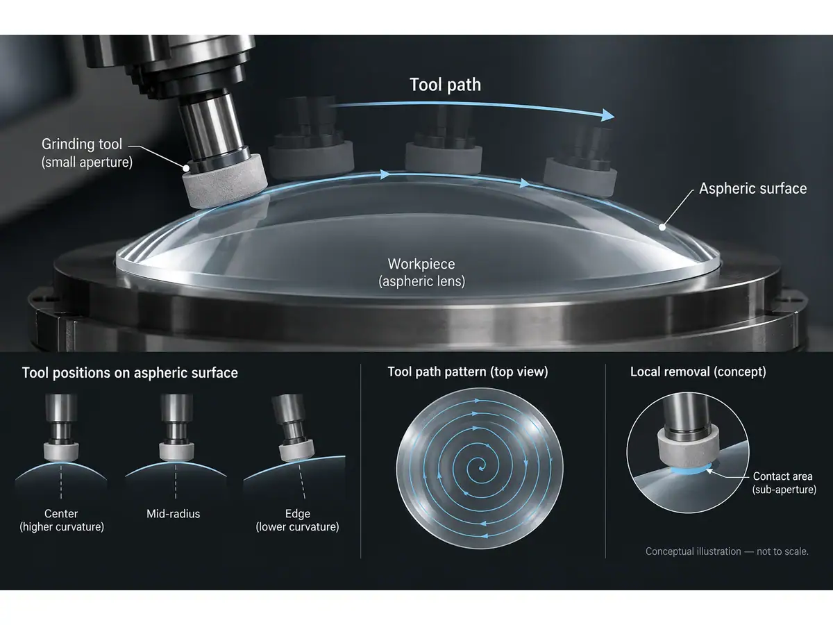 Conceptual tool positions along an aspheric workpiece