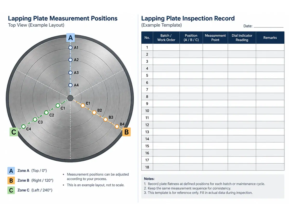 Plate measurement positions and blank inspection record