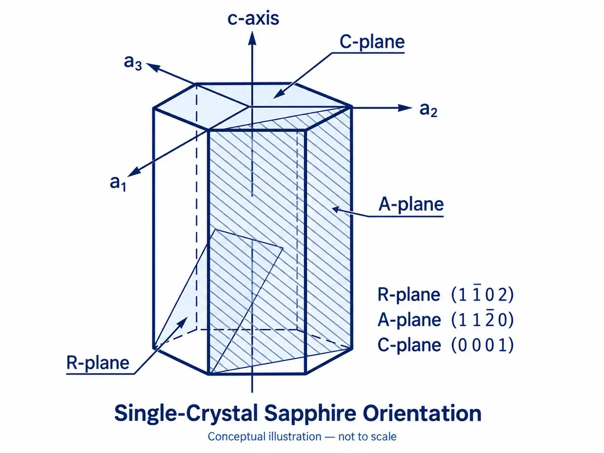 L'équipement de découpe du verre de Vimfun est une machine-outil parfaite pour la découpe de précision. Diagramme d'orientation du cristal de saphir montrant les plans C, A et R